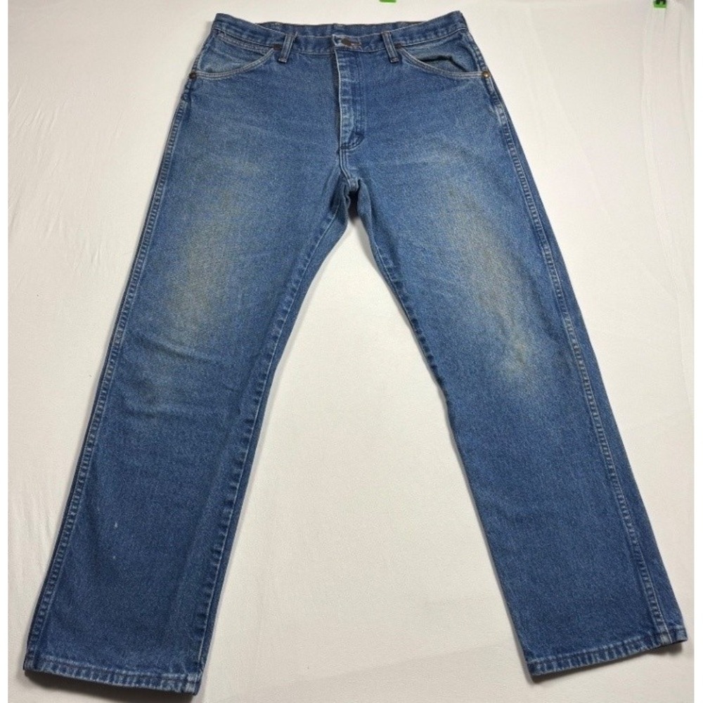 Wrangler Men's Blue Denim Jeans Western 5 Pocket Cotton Made USA 13MW2PW 34x30